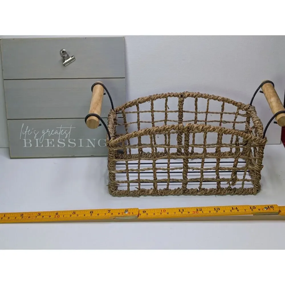 Farmhouse Home Decor Lot Basket Mail Organizer Clipboard Sign Rustic Country